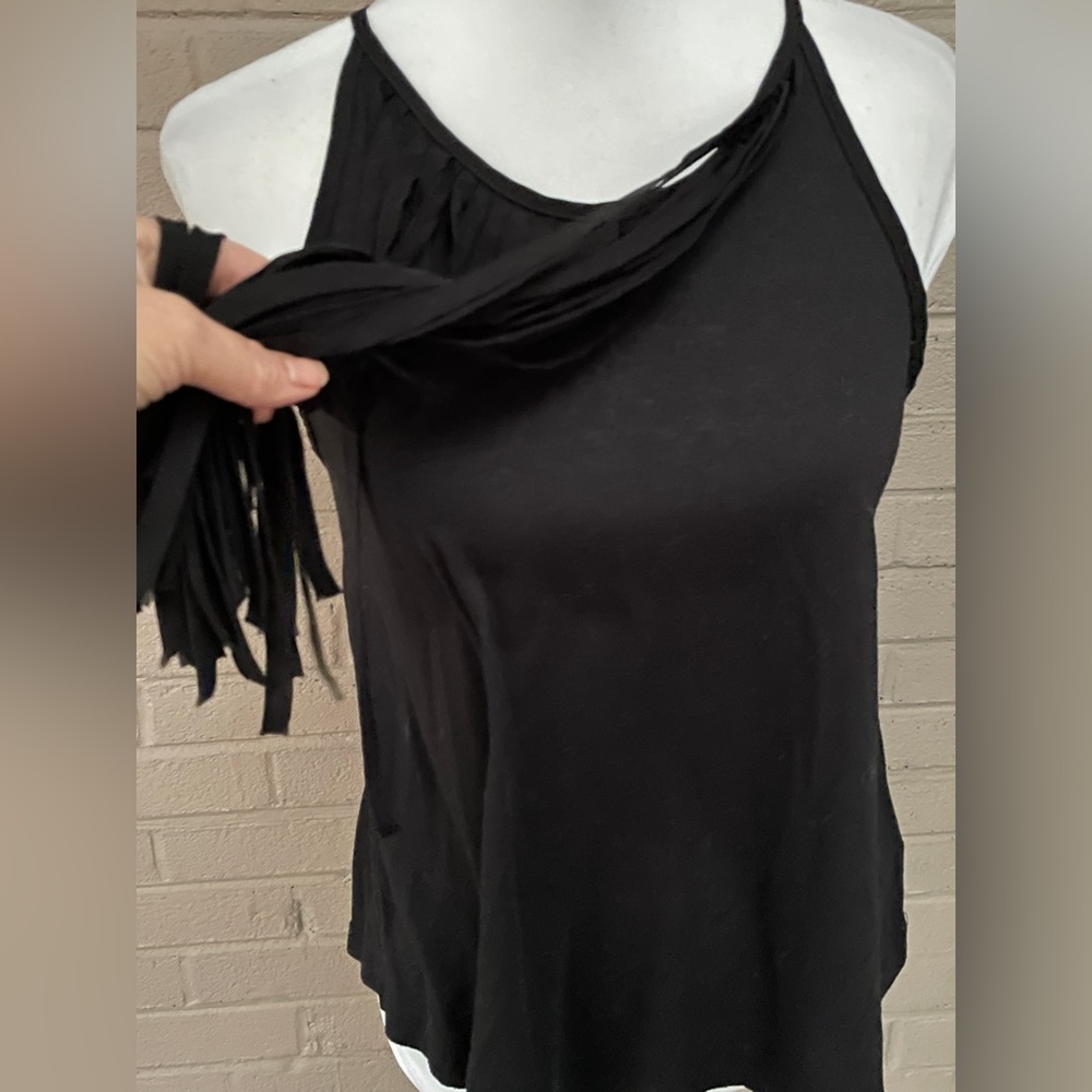 Ecote black sleeveless fringe top s - Picture 4 of 11